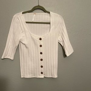 NWOT. Free People white/cream button up blouse/sweater. Size large.